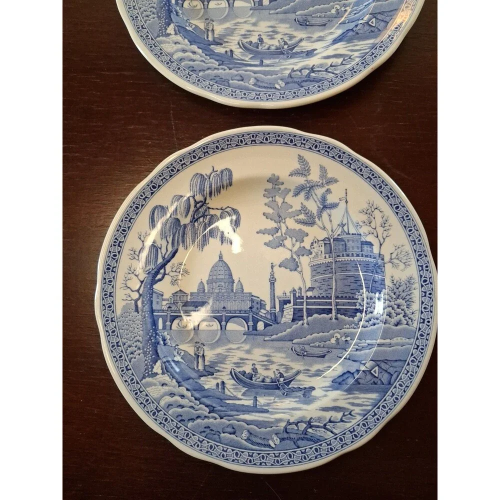 TWO SPODE THE BLUE ROOM COLLECTION 'ROME' BLUE AND WHITE 10.5 INCH DINNER PLATE